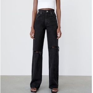 NWT Zara Ripped Wide Leg Jeans